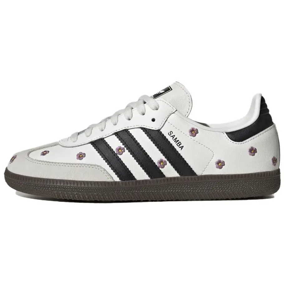 Women's Casual Leather Samba OG Sneaker - White Floral Embroidery Shoe