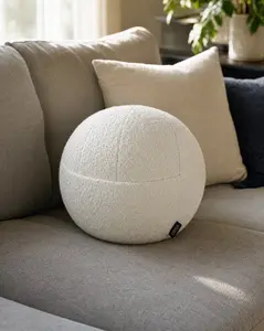 Bouclé Ball Pillow with Hidden Pocket | 12 Inch Round Couch Pillow — White