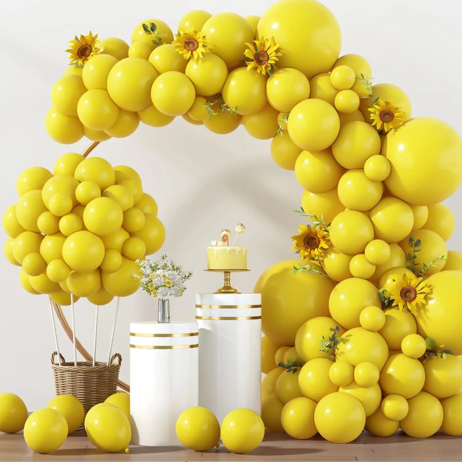 129Pcs Yellow Balloons Different Sizes 18 12 10 5 Inch For Garland Arch, Yellow Latex Balloons For Gender Reveal Graduation Anniversary Halloween Baby Shower Mickey Theme Party Decoration