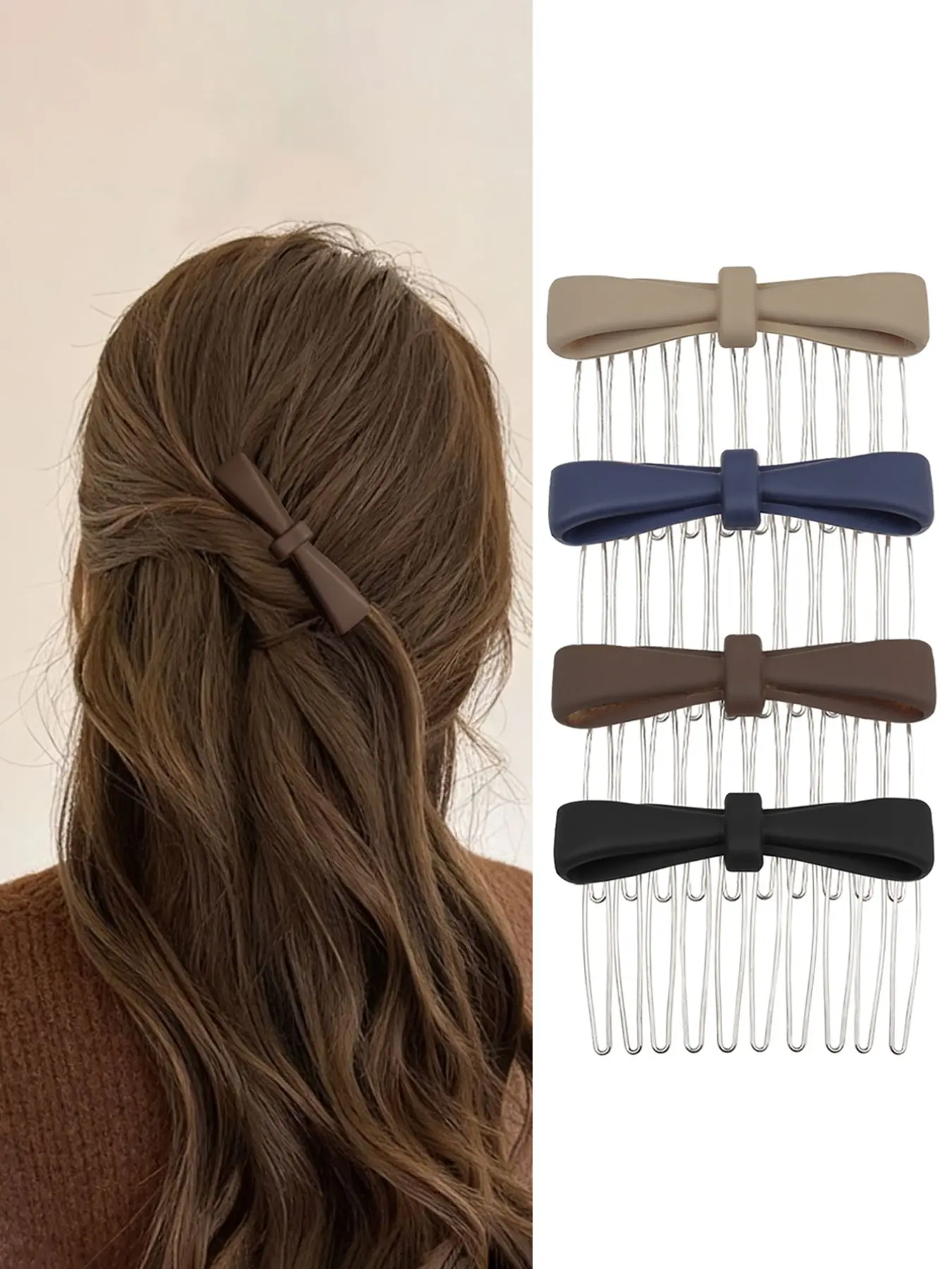 4pcs Elegant Metal Hair Comb Set, Matte Finish Butterfly Clip, Versatile Ponytail & Bun Organizer, Ideal for Back-Of-Head Styling