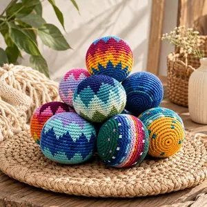 Hand-Crocheted Hacky Sack Footbag, Colorful Knit Kick Balls & Juggling Toys, Sensory Fidget Toy for Kids, Summer Camp Party Favor