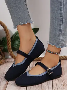 Women's Round Toe Flat Shoes Soft Sole Ultra-Wide Fit Casual Outdoor Spring & Fall Sizes 36-43, Comfortable Textile Upper Material