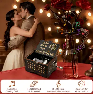 [Vintage Hand-Crank Wooden Music Box]  ‘You Are My Sunshine’ Wooden Music Box, Vintage Carved Wooden Eight-Note Music Box with Joystick - Gift for Boyfriend and Girlfriend, Christmas, Valentine'S Day Gifts