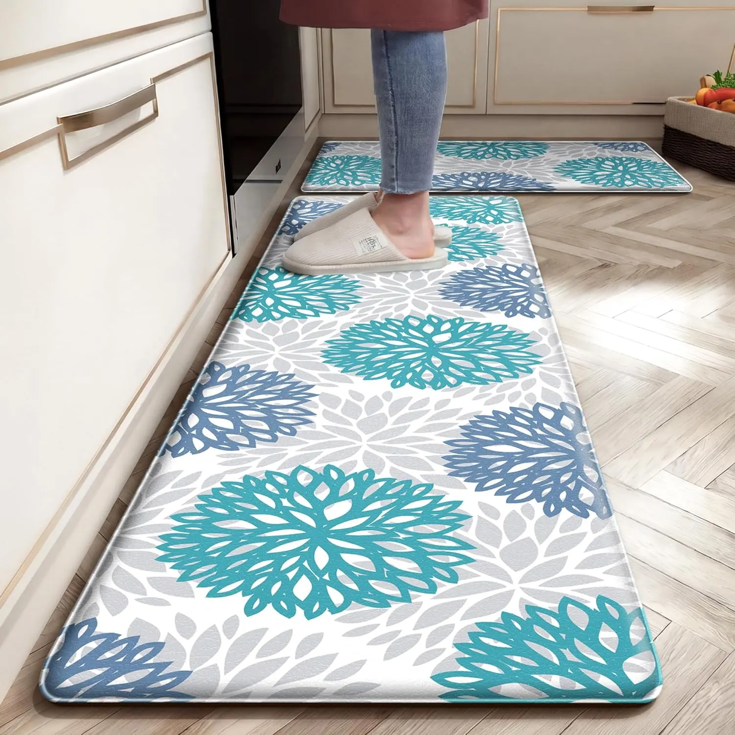 Teal Mats Set of 2 Cushioned Anti Fatigue Rugs Non Slip Waterproof Runner Memory Foam Mat Standing Mat for Sink,Office,Laundry