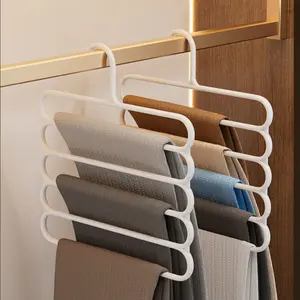 3pcs S-Type Multi-Layer Pants Rack, Space Saving Plastic Clothes Pants Hanger, Clothes Closet Storage Organizer for Pants Jeans Trousers Skirts Scarf, Clothes Hanger Organizers