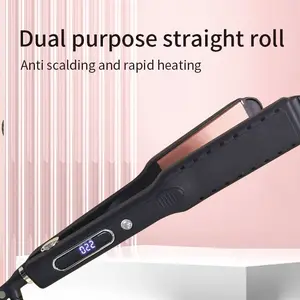 Straightener and curling combination, professional portable dual-voltage ceramic straightener with LCD display, 1.6-inch wide suitable for thick hair, quick styling and straightening, multiple styles of twisted straighteners