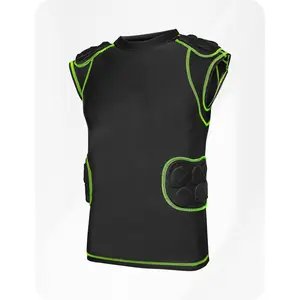 Exxact Sports Defender Adult Padded Football Shirt - Football Rib Protector with Shoulder & Spine Football Pads, 5-Pad Football Compression Shirt