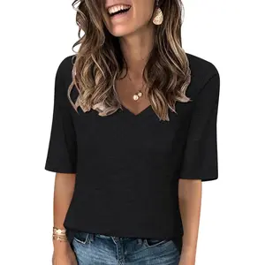 Women's V Neck T Shirts Casual Half Sleeve Tops Basic Summer Tees
