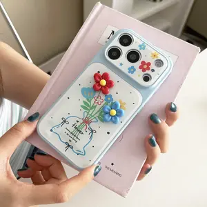 Blue Light 3D Flower Floral Case for Apple iPhone 17 Pro Max, iPhone 16 Pro Max, iPhone 15 Pro Max, iPhone 14 Pro, Creative and Fashionable Phone Case Cover, Decorative Phone Protector