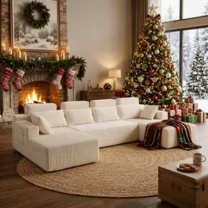 【SummerWins】134" Oversized Modular Cloud Sectional Sofa Set With storage bag , U Shaped Boneless sectional Couch High-Density Foam Plush Corduroy Deep Seat Sofa Bed for Living Room Bedroom, Modular Corduroy Cloud Sofa.【3 Packages Shipping】
