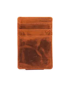 RAWHYD Men's Full-Grain Leather Slim Wallet with Money Clip - RFID Blocking, 5 Card Sleeves, Holds 15 Bills, Compact & Durable - Reddish Brown