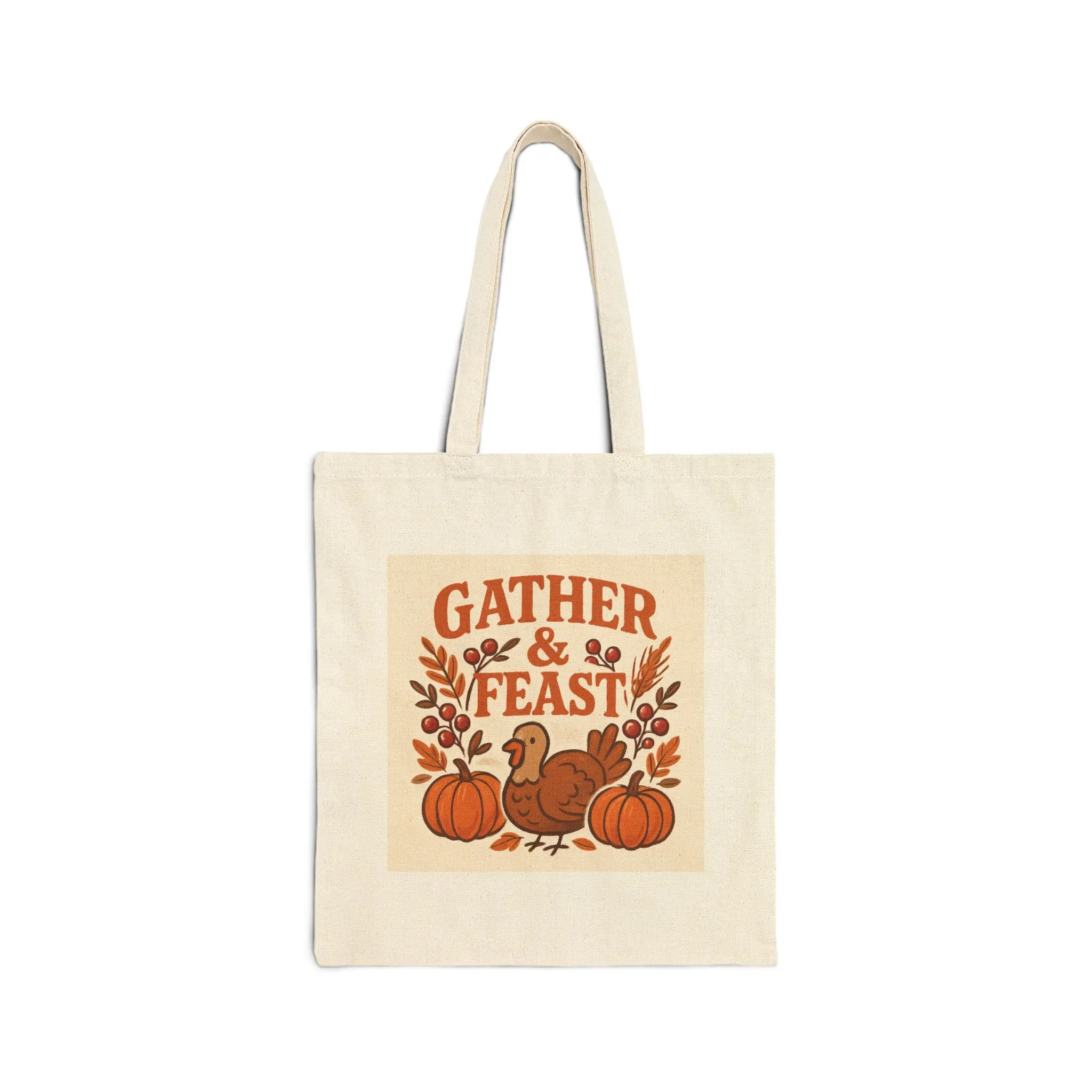 Gather & Feast Tote Bag | Thanksgiving Turkey Pumpkin Fall Harvest