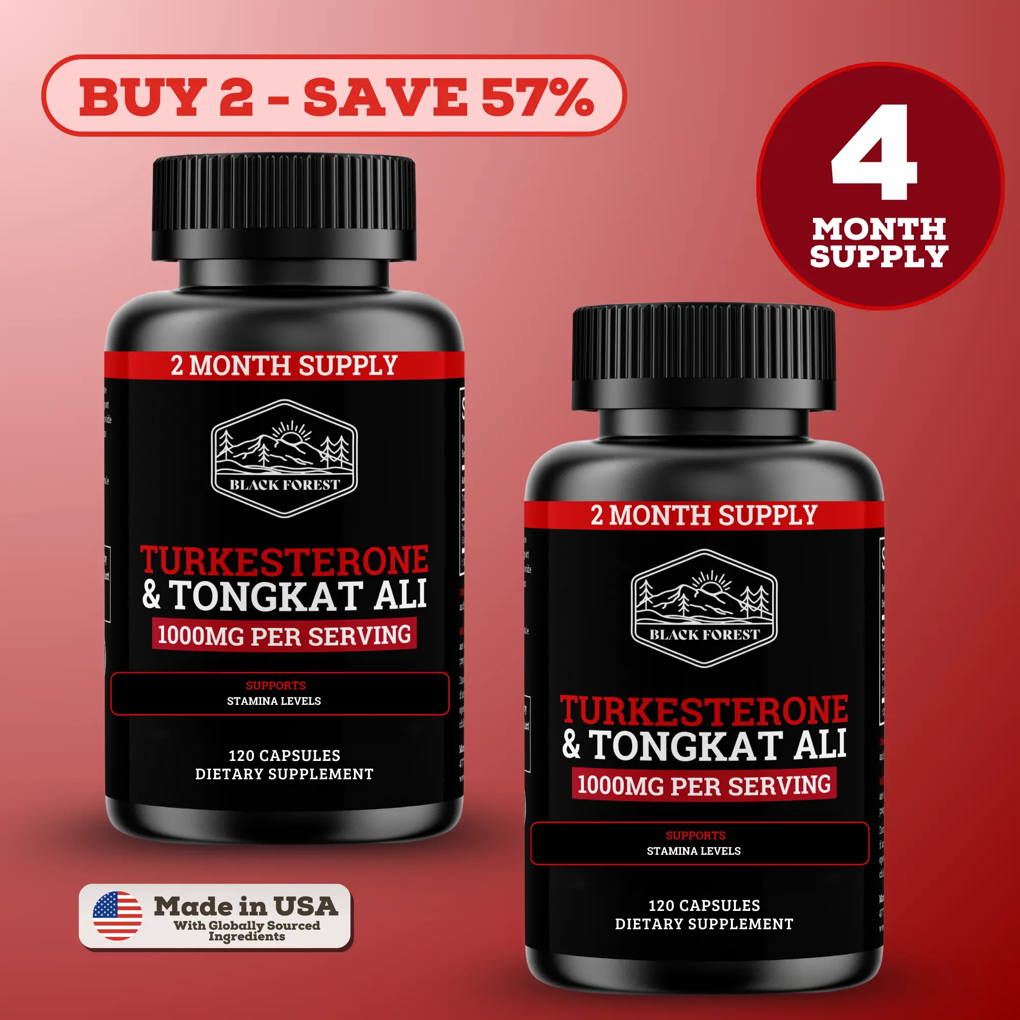2 Bottles of Turkesterone & Tongkat Ali Supplement, 1000mg Per Serving, 240 Capsules, 4 Month Supply 2 Bottles of Turkesterone & Tongkat Ali Supplement, 1000mg Per Serving, 240 Capsules, 4 Month Supply