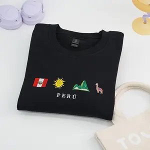 Perú Embroidery Sweatshirt, Perú Country Symbol Stitch Sweatshirt, Flag, Sun, Lima, Symbol Stitch Embroidered Vintage Sweatshirt