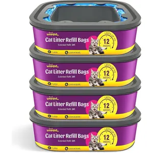 Cat Litter Refill Bags Cartridge 4 Pack 24FT, Compatible with Pet Genie Standard/Plus/Style Pail Refills, 7-Layer Odor Control & Leak-Proof Waste Bags, Lasts Up to 48 Weeks
