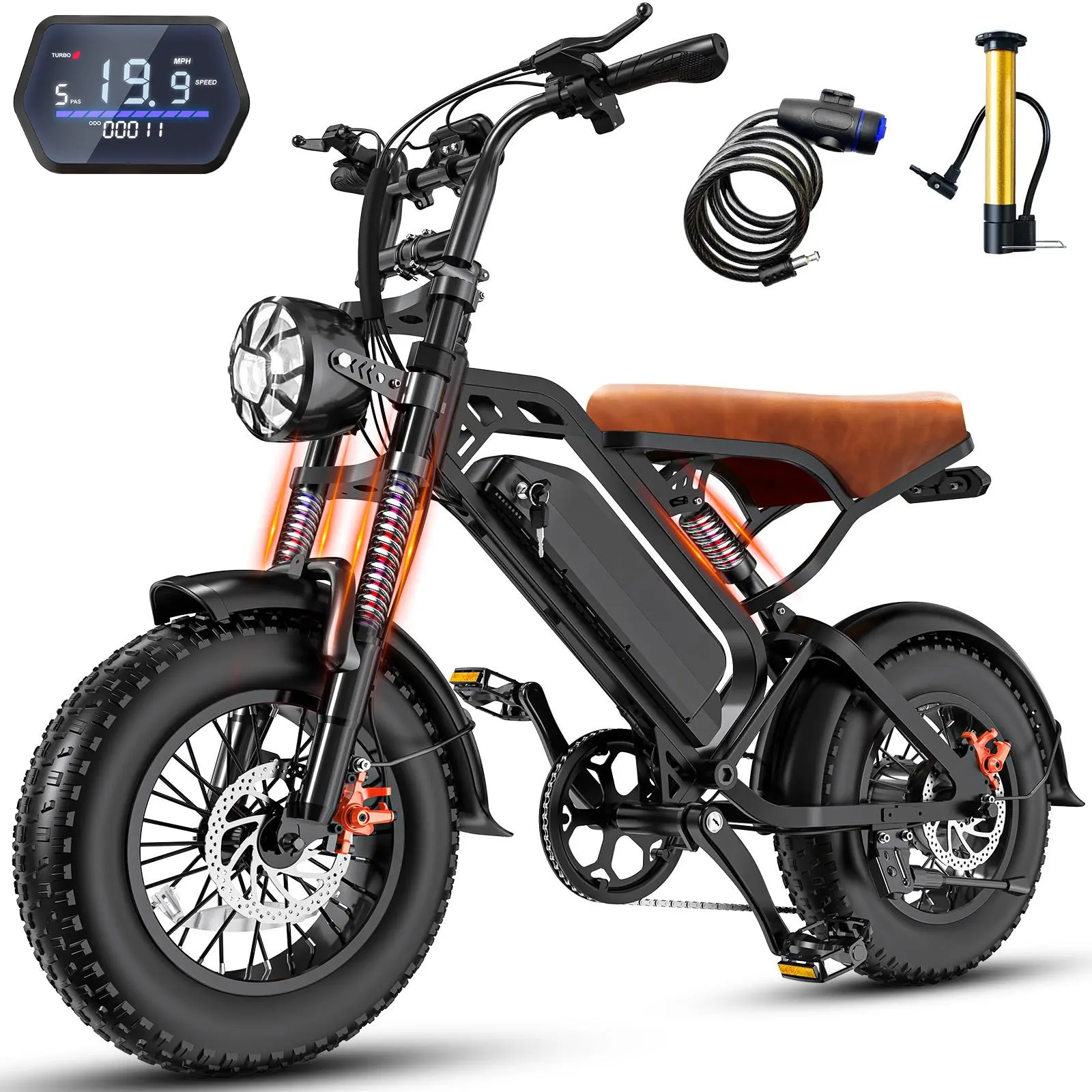 1000W Adult Off-Road Electric Bike - 5-Speed Transmission, 16-Inch Wide Tires, 48V15Ah Removable Battery, Front & Rear Disc Brakes, Spring Shock Absorbers, Dual Suspension for Backcountry Adventures