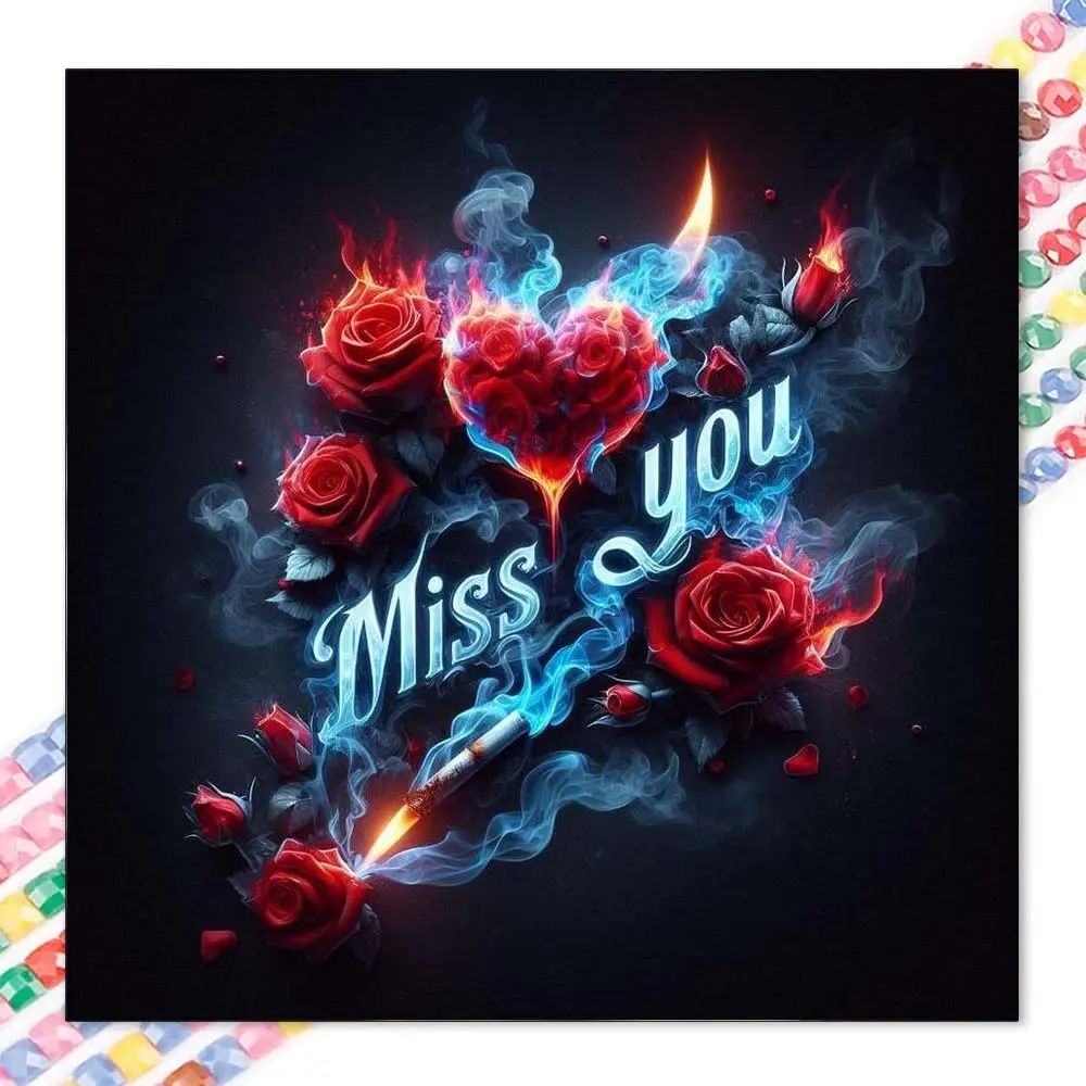 1pc 5D DIY diamond painting kit, 5D diamond art set, DIY decoration, rose, flame, longing diamond painting kit full round drill DIY, mosaic, diamond art, DIY home decor, Diamond Art Tools, suitable for Halloween and Christmas.