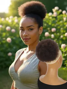 Lehanhair 8-Inch Afro Curly Hair Buns Updo Chignon, Short Curly Wavy Hair Bun, Afro Shaggy Drawstring Ponytail, Synthetic Hair Short Curly Bun for Women