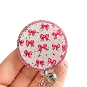 Glitter My Badge Pink bow badge reel for nurse and hospital workers. Badge clip Badge pull - Retractable swivel clip with a 360 rotation. Great gift for coworker.