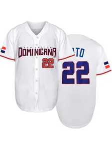 Men's Letter & Number Stitched Button Front Baseball Jersey, Stylish Jersey, Casual Loose Short Sleeve V Neck DOMINICANA 22 Baseball Top for Fall & Winter, Baseball Christmas Gifts, Apparel Jersey