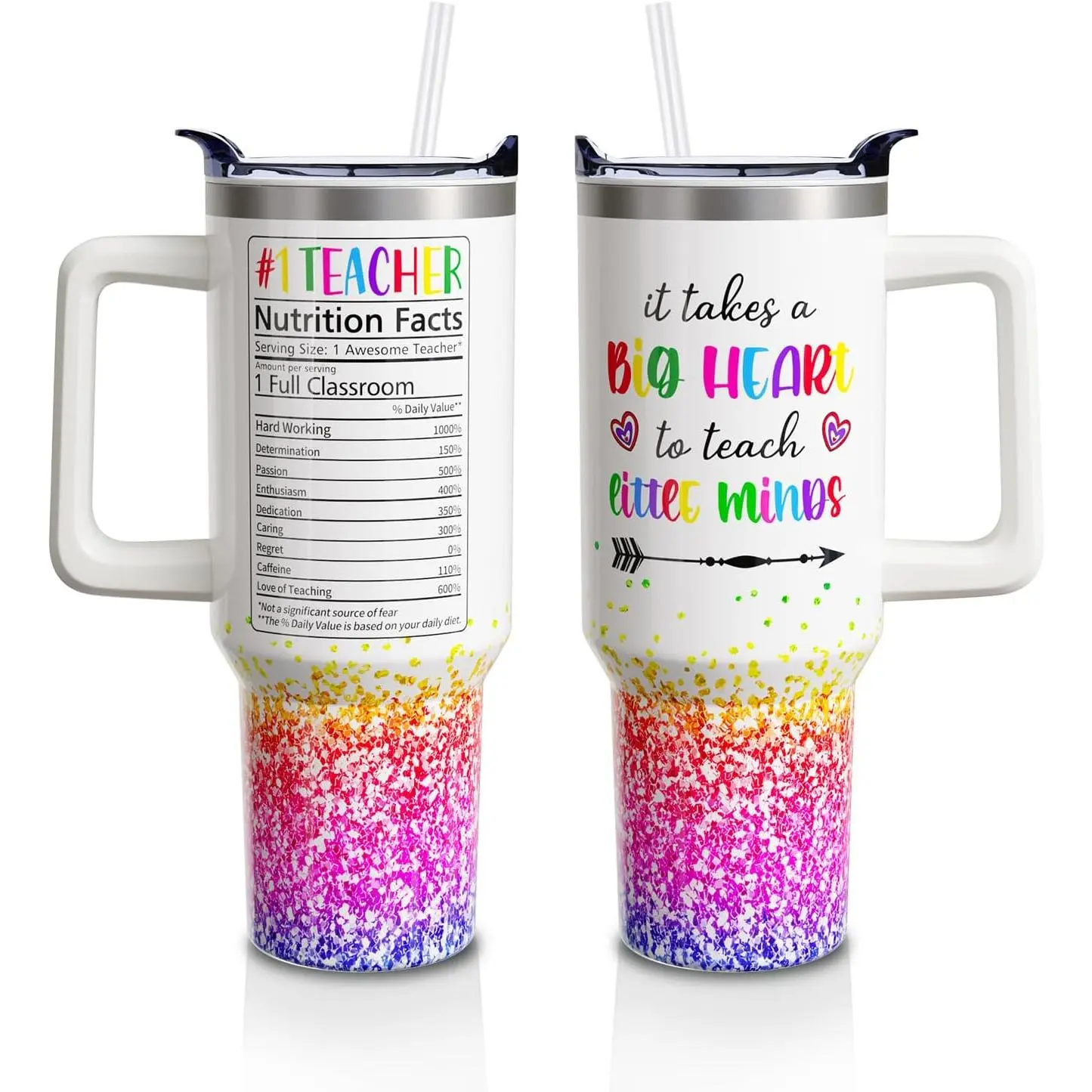 40oz Portable Stainless Steel Double-Walled Vacuum Insulated Gradient Bottled Tumbler - Kitchenware Flask with Handle, Lid, Straw for Teacher Appreciation Gifts (Teachers' Day, Graduation)