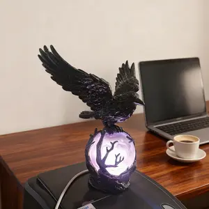 Christmas Decoration Raven Statue Lamp, Hand-Painted Resin Raven Light, USB Raven Lamp for Bedside, Living Room, Bedroom Home Decor