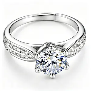 1CT Simulated Diamond Engagement Ring, Platinum Plated Silver, 6-Prong Setting, Women's Wedding Promise Jewelry
