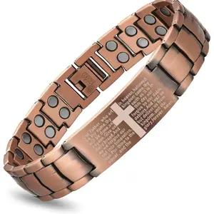 B Men's 2X Copper Magnetic Cross Bracelet with Adjustable Link, Included Ring, Unique Gifts for Man, Men's Accessories, Costume Jewelry