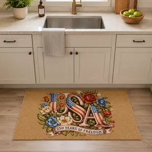 Patriotic USA 250 Doormat, 4th of July Door Mat, American Flag Floral Welcome Mat, Independence Day Decor, Bedroom, Or Study Decor Fast Drying Anti-Slip Soft Carpet For Bathroom Shower Laundry Room Kitchen All Season