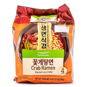 Pulmuone Ramen Noodle Soup 13.7 oz, 121 g*4 each- Spicy Beef Flavored, Crab Jjamppong, Roasting Jjajang, Kimchi Stew