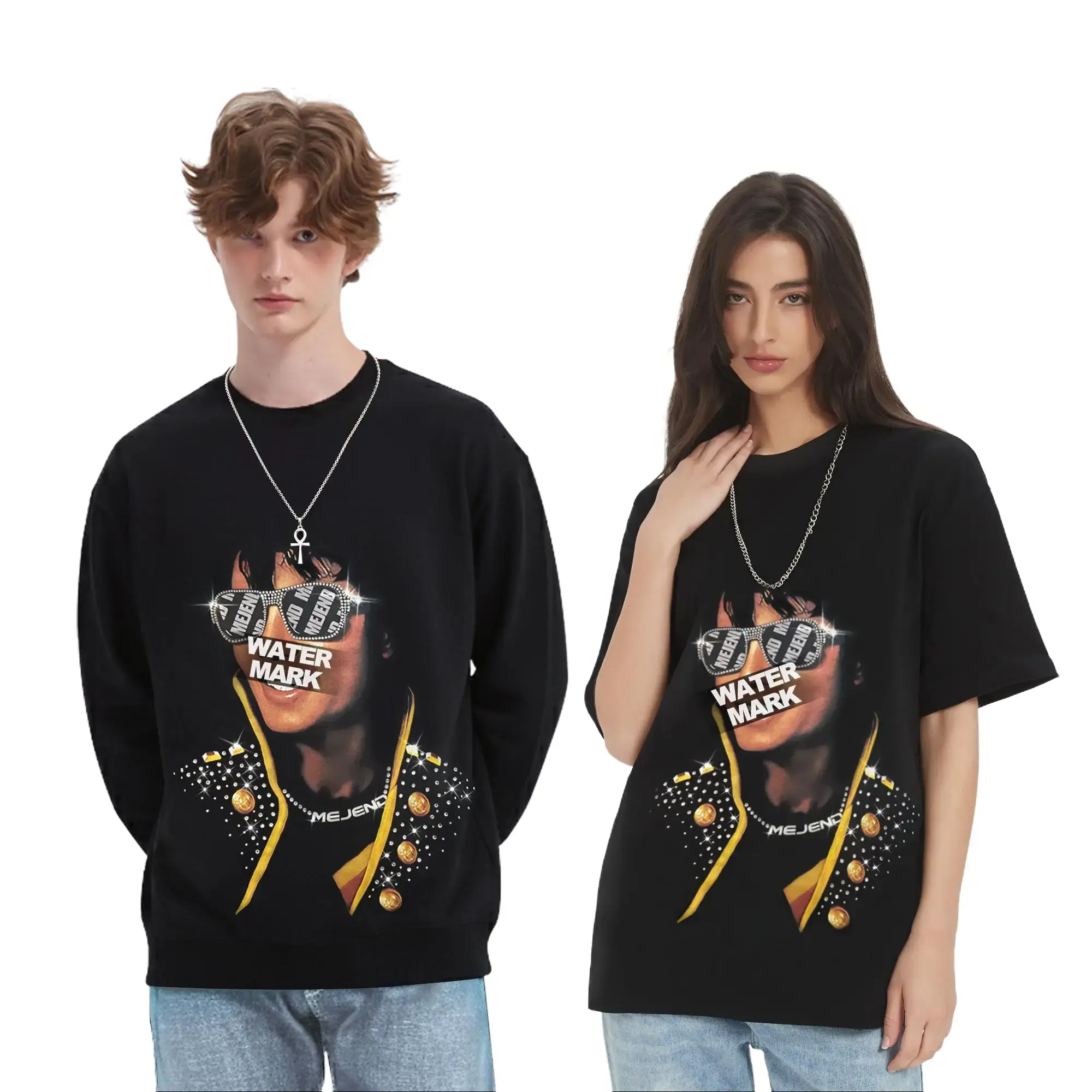 MeJend Women's Oversized Rhinestone Graphic Tee - 250gsm Soft Cotton, Baggy Loose Designer Crewneck, Casual Short Sleeve Streetwear Tops, Tshirt