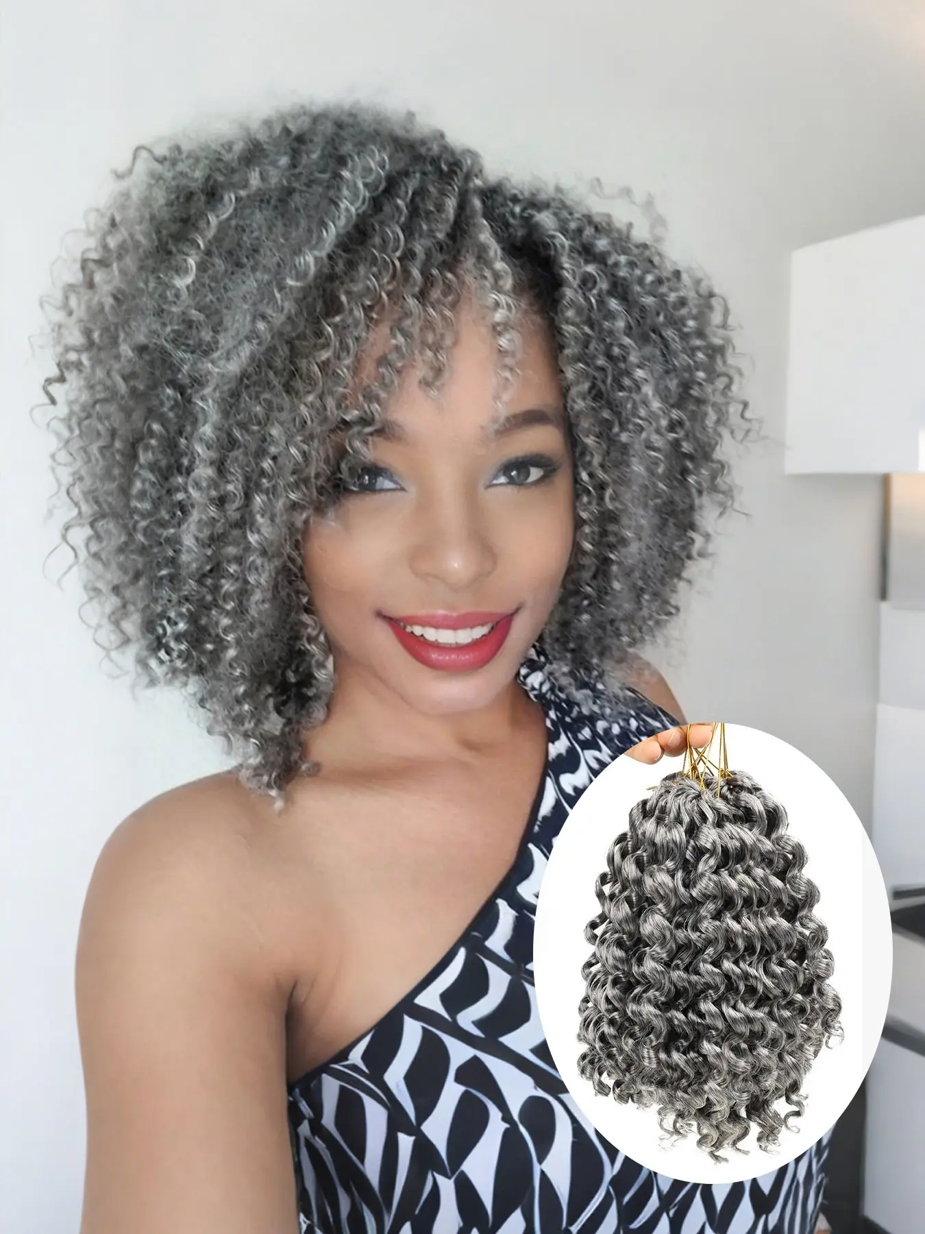 5 Pack 8 Inch Short Curly Crochet Hair Braids, Synthetic Braiding Hair, Spiral Curls, Synthetic Hair Extensions, DIY Mohawk Afro Braided Hairstyle, Synthetic Hairpiece