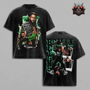 [WWE] Roman Reigns The Tribal Chief WWE Champion Premium Wrestling T Shirt 100% Cotton Graphic Tee Bloodline Head of the Table Shirt, World Champion Belt Tee, Streetwear Wrestling Fans Shirt, WWE Event Outfit Unisex