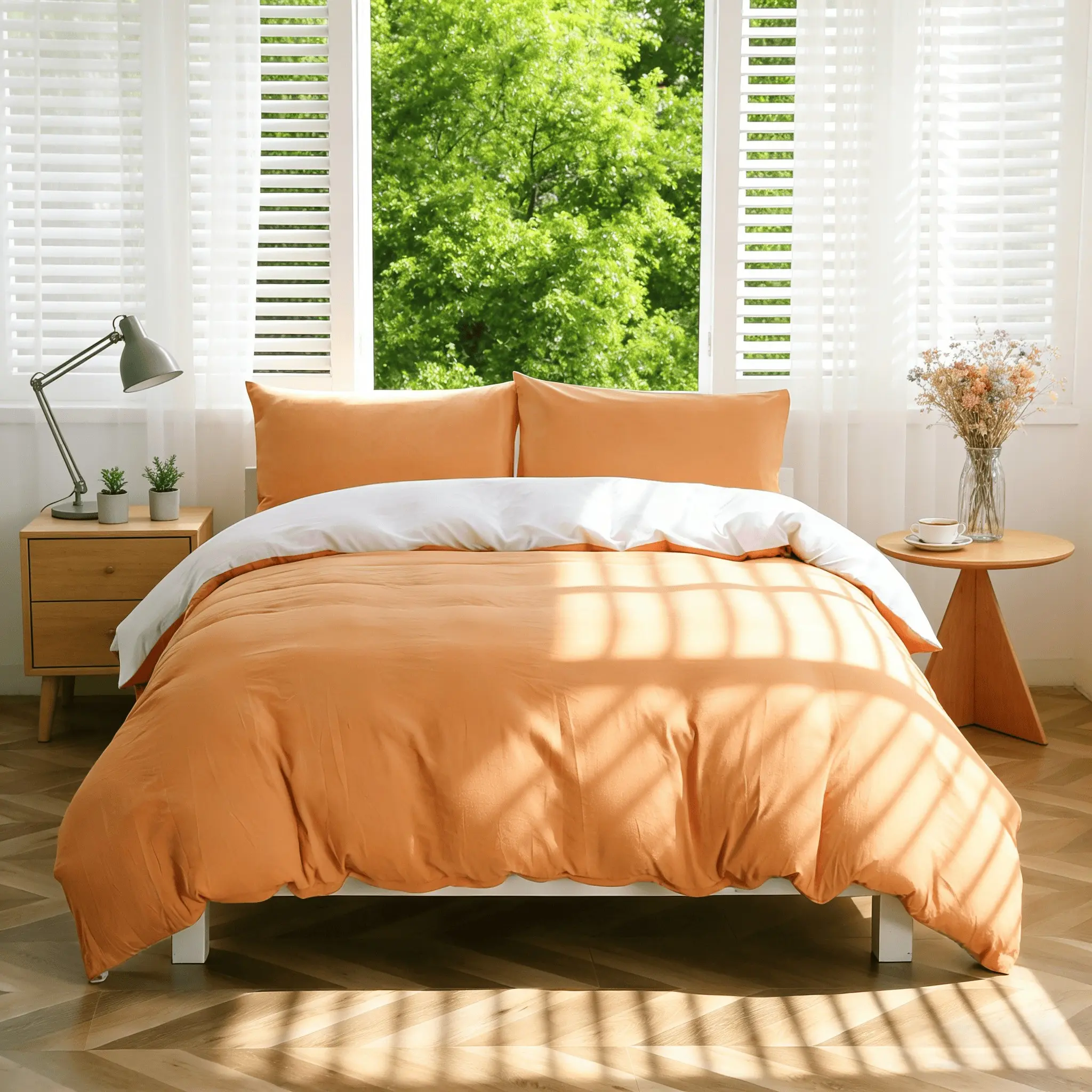Three-Piece Full Cotton Printed Soft Bedding Set, Plain Fleece Comfortable Breathable Duvet Cover and Pillowcase Set