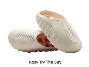 Cream Perforated Slip-On Recovery Mules Contrast Orange Grippy Outsole Gym Pool Daily Slide Sandals