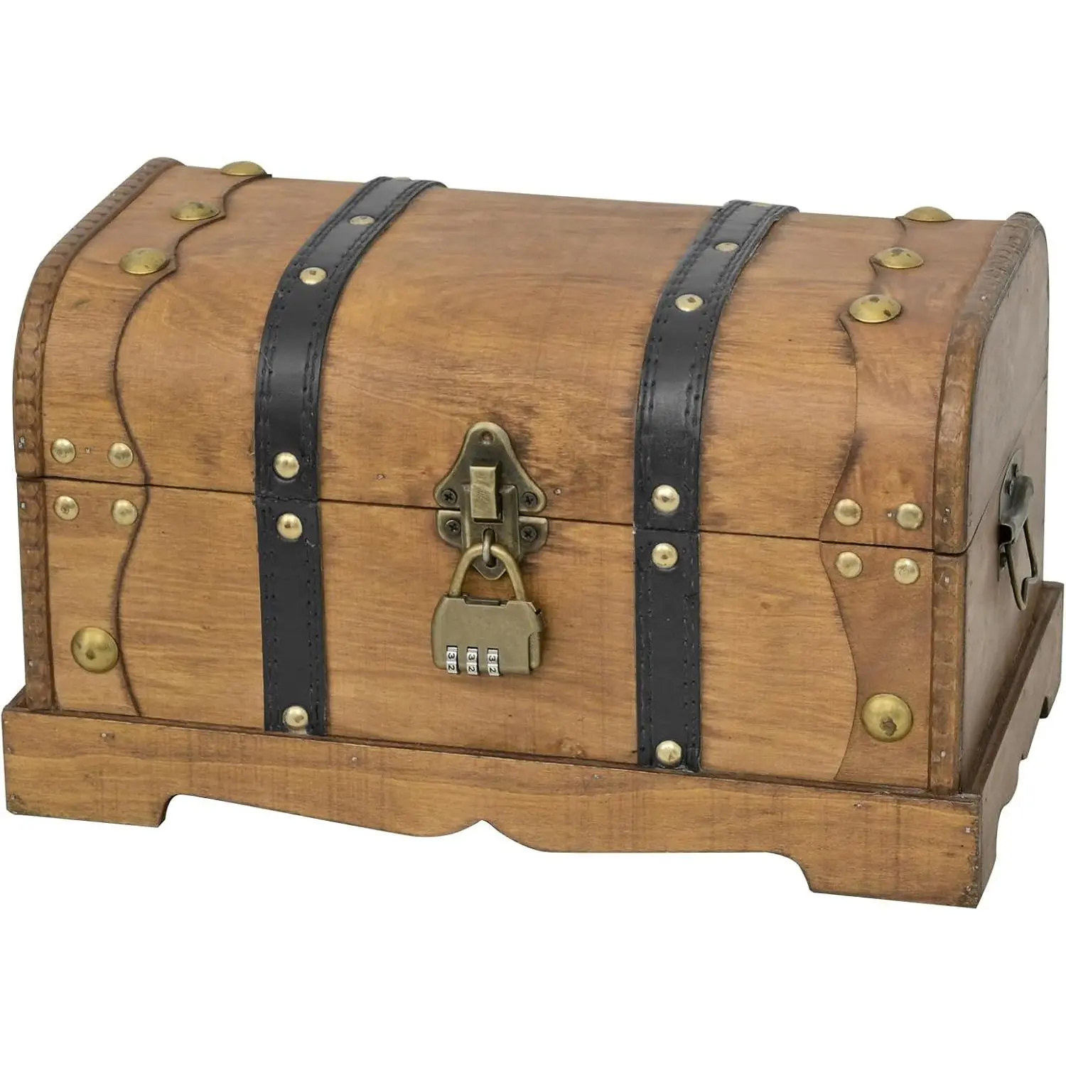 Vintage Wooden Treasure Chest Decorative Box with Lock - 12", Brown | Vintage Decorative Trunk With Locking Storage, Brown Finish, And Charming Design For Keepsakes, Jewelry, And Home Decor