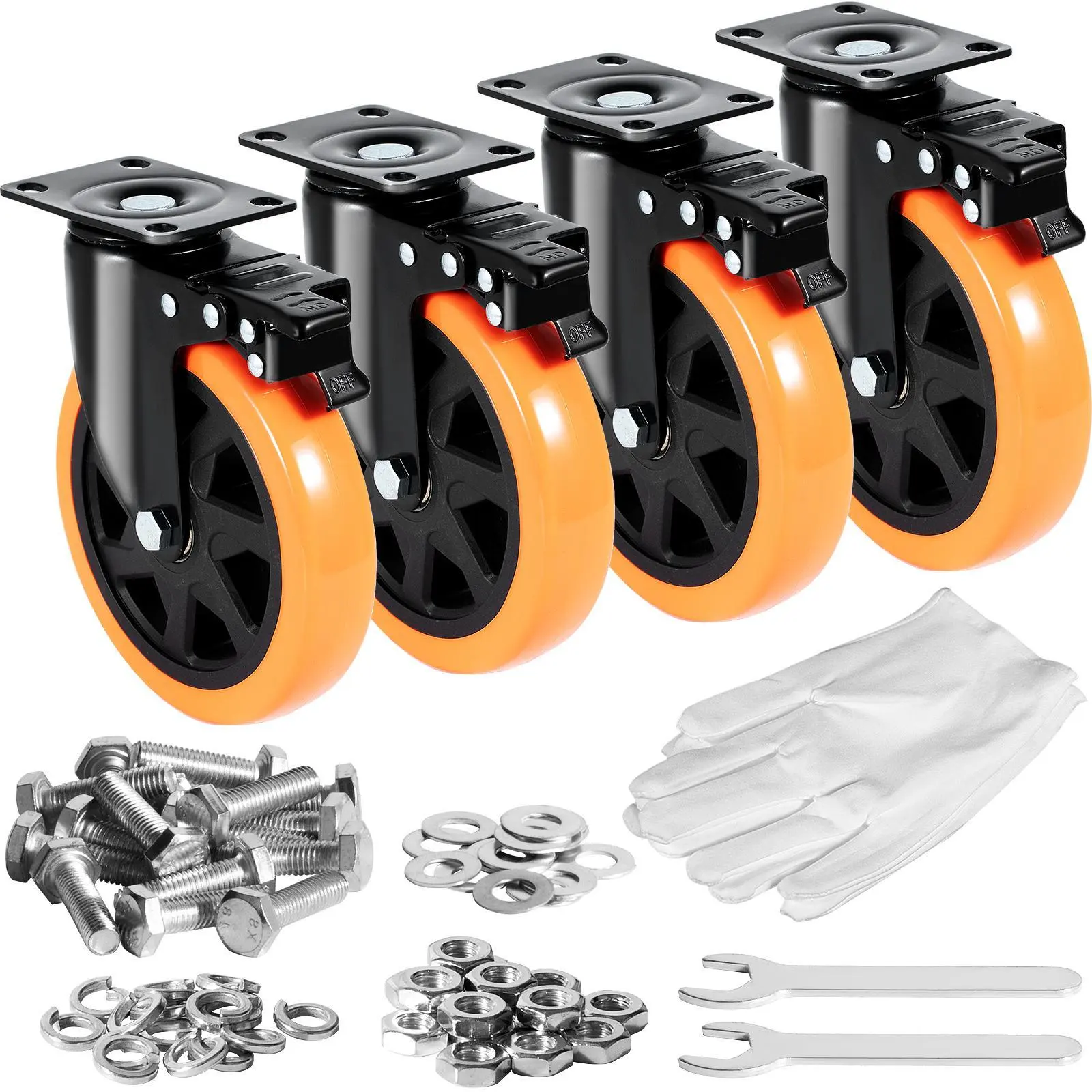 【SummerFinds】VEVOR Caster Wheels,  6-inch Swivel Plate Casters, Set of 4, with Security A/B Locking No Noise PVC Wheels, Heavy Duty 700 lbs Load Capacity Per Caster, Non-Marking Wheels for Cart Furniture Workbench