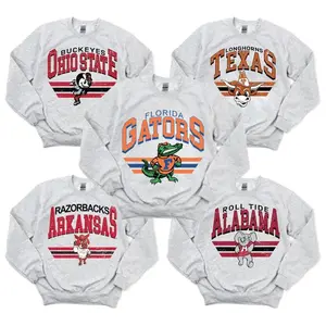 Gildan 18000 - Retro Football College Football Mascot Crewneck Ash Grey Sweatshirt Classic Menswear Tops Cotton Sweaters Sport Fabric Casual