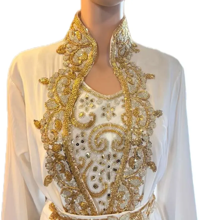 ABBAYA Beaded White Top with Gold Embroidery and Intricate Detailing