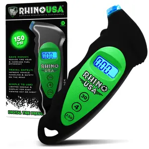 Rhino USA (2-Pack) Digital Tire Pressure Gauge 150 PSI - 4 Ranges, Ergonomic Design w/Lighted Nozzle & LCD Backlit Display - Certified Accurate Readings