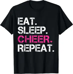 100% Cotton Eat Sleep Cheer Repeat Cheerleading TShirt Cheerleader Gifts T-Shirt