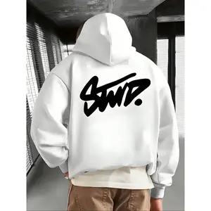 Men's Letter Print Hoodie, Long Sleeve Drawstring Cap, Kangaroo Pocket Casual Sportswear, Fall & Winter Top, Perfect for Daily Wear