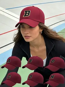 Maroon Letter Flocked Fitted Baseball Cap, Adjustable Breathable Sports Hat, Suitable for Long-Distance Hiking, Daily Urban Cycling, and Outdoor Ball Games Like Basketball or Tennis