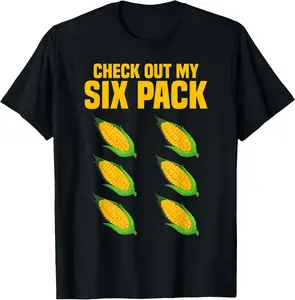 100% Cotton Funny Men's Farming Corn Maize T-Shirt Graphic Streetwear - Check Out My Six Pack Design Vintage & Distressed Style