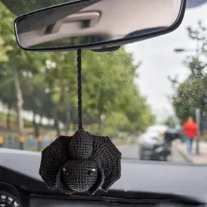 Cute Bat Car Rearview Mirror Charm - Handmade Crochet Halloween Hanging Ornament, Spooky Sweet Car Accessories for Women Men, Interior Decor, Car Interior Accessory, Men's Accessories
