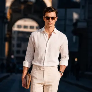 Men's 100% Pure Raindrop Linen Classic Collar/Stand-Up Collar Shirt – 1-Pack, 3-Pack, 5-Pack | Business Commute, Casual Vacations, Quiet Luxury Style
