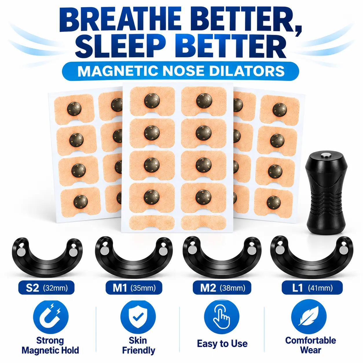 15pcs Magnetic Nose Dilators with Quick Application Tabs, Magnetic Nasal Strips for Breathing Support, Nose Breathing Support for Sleep, Running, Workout, Gym, Exercise, Sports & Fitness