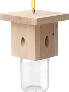 1 PCS Wood Carpenter Bee Trap for Outside - Best Bee Trap - Nature Hanging Carpenter Bee Traps Plastic Jar Outdoor - Insect Traps