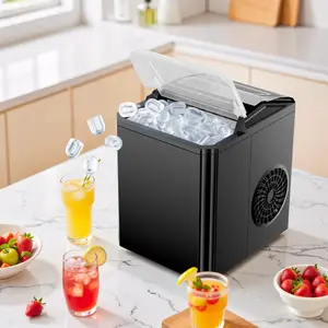 Ice Maker, 9 Cubes in 6 Mins, 26Lbs/24Hrs, Portable Countertop Icemaker, Self Cleaning Quiet 2 Sizes, with Ice Scoop, for Home/Kitchen/Camping/Rv, Black Blorly