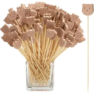 200 Pcs Bamboo Cocktail Picks 4.7 Inch Bear Face Cocktail Sticks Food Picks Garnish Sticks Decorative Toothpicks for Appetizers, Fruits, Dessert, Baby Shower, Birthday Wedding, Party Supplies(Bear)
